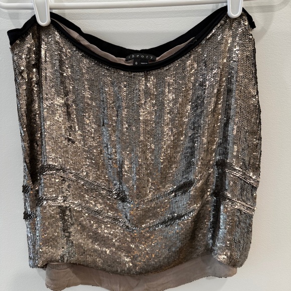 Theory - Antique Gold "Rickena Frosted" Sequin Skirt, Size 6 - Picture 2 of 4